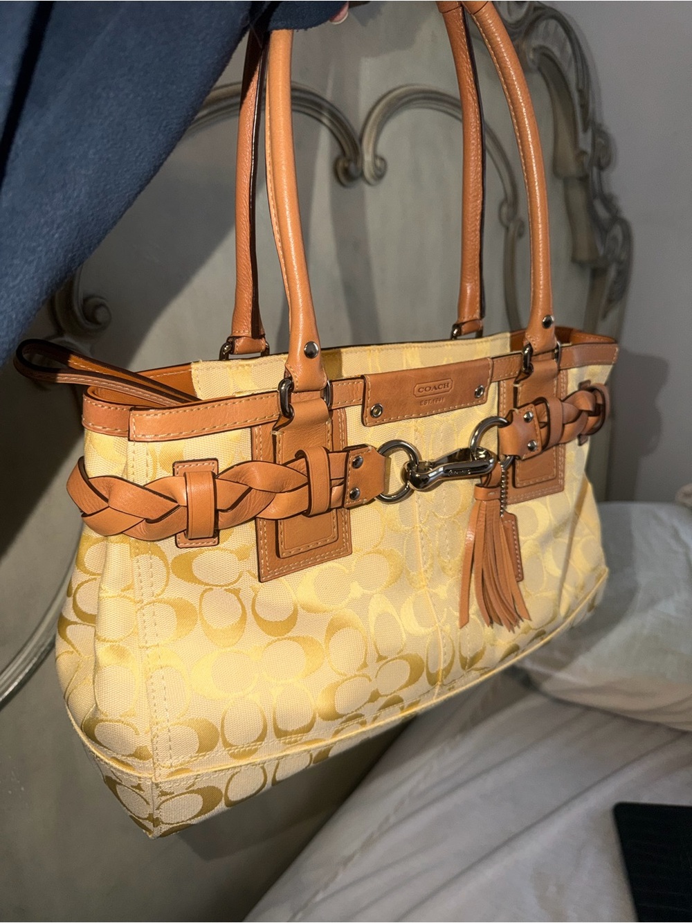 Vintage Yellow Coach Hampton Satchel Bag And Matching Wallet